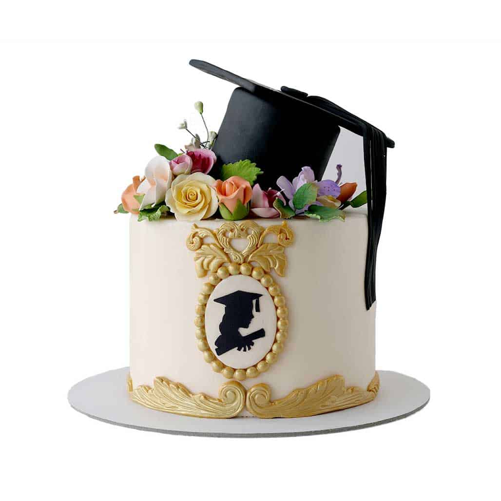 Torta za diplomu sa cvijećem i kapom (7) (12 porcija)