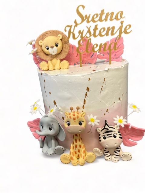 Jungle cake pink (žirafa, zebra, lav) (129) (20 porcija)